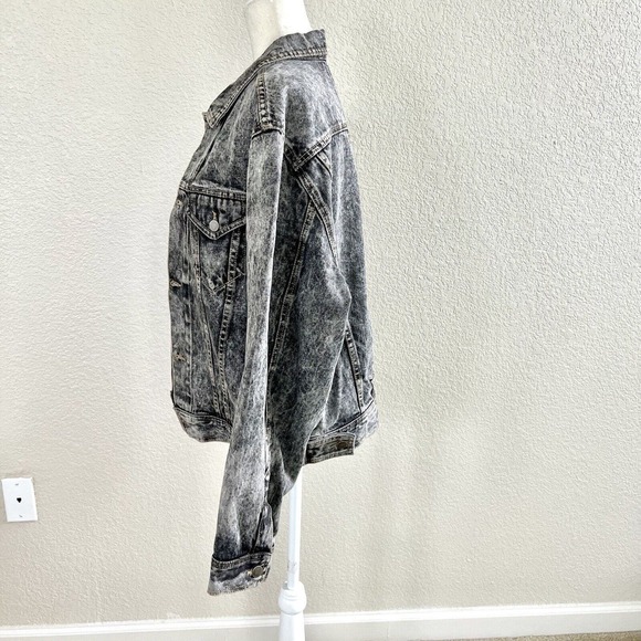 Vintage 80s 90s Rock Wear LA Sz Medium Grey Wash Denim Jean Jacket Button Back - Picture 9 of 15